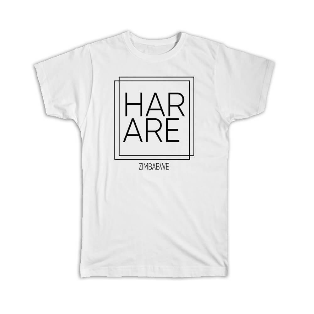 Gift T-Shirt : HARARE Zimbabwe Square Modern Minimalist Font
