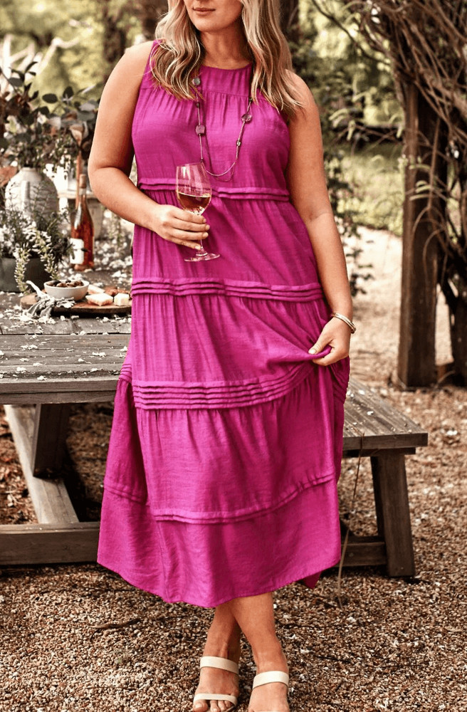 J.Jill pleated tiered midi dress rasberry size M