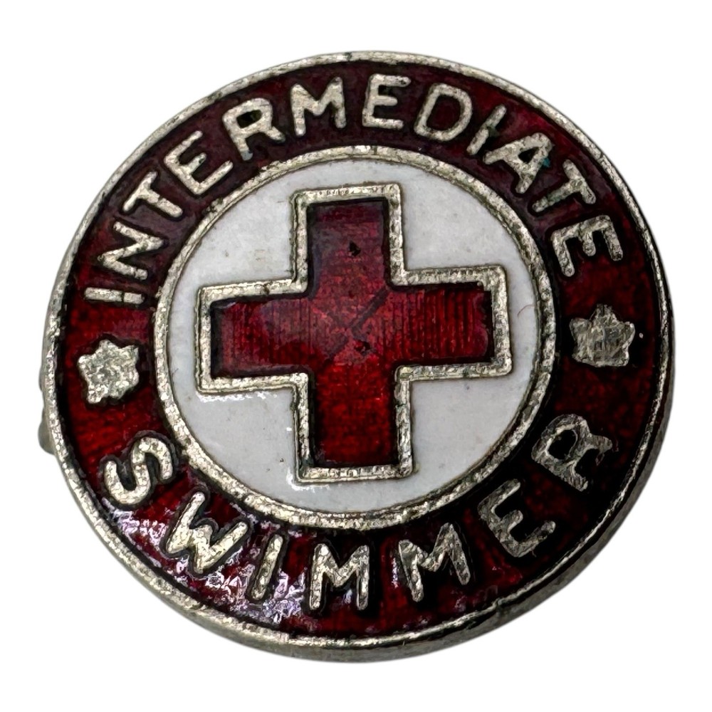 Vintage Red Cross Intermediate Swimmer Pin Badge – 0.5” Enamel Lapel Pin