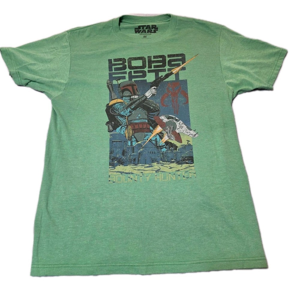 Star Wars T Shirt Mens M Green Boba Fett Bounty Hunter Graphic Tee Distressed