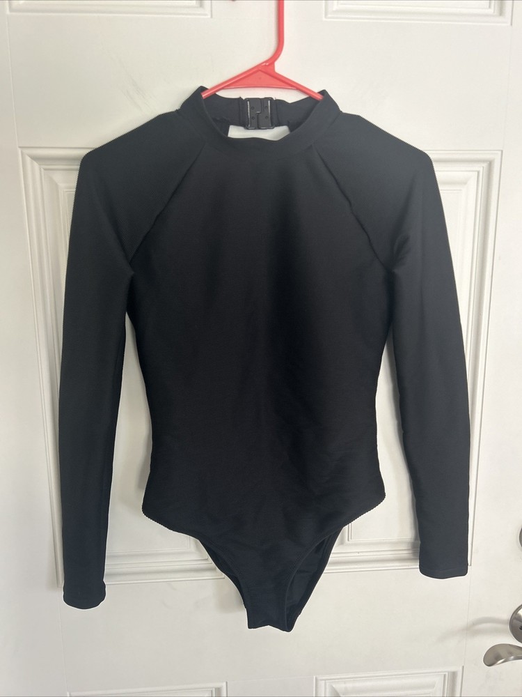 J.Crew Black Active Ribbed Long Sleeve One Piece Swimsuit Size 4, New W/o Tags
