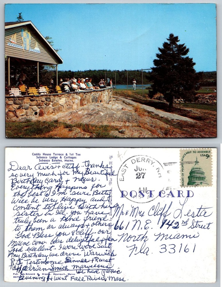 Vintage Sebago Lake Maine Caddy House 1st Tee Golf Postcard East Derry NH 1970s