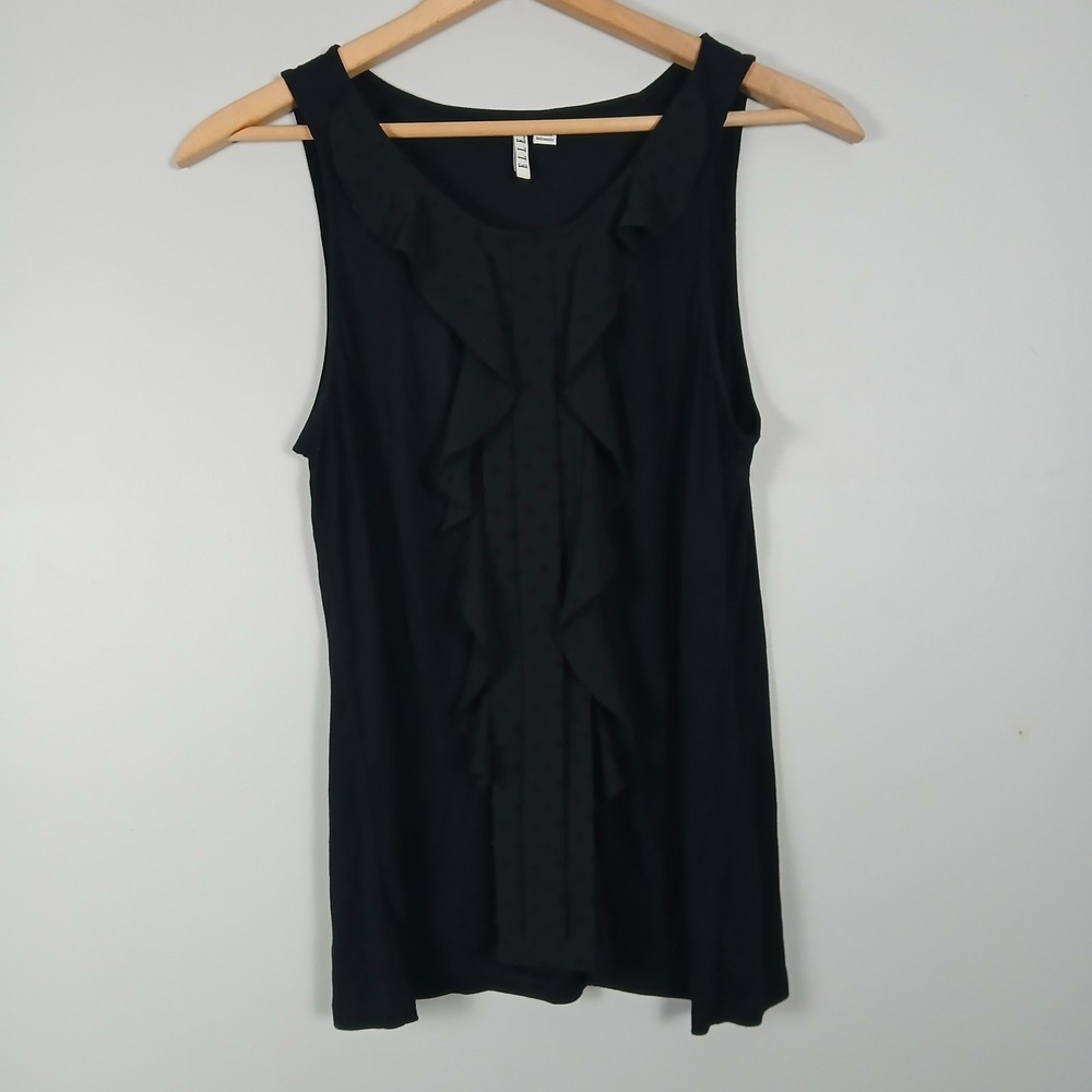 Elle Women’s Blouse Sz M Black Sleeveless Ruffle Front