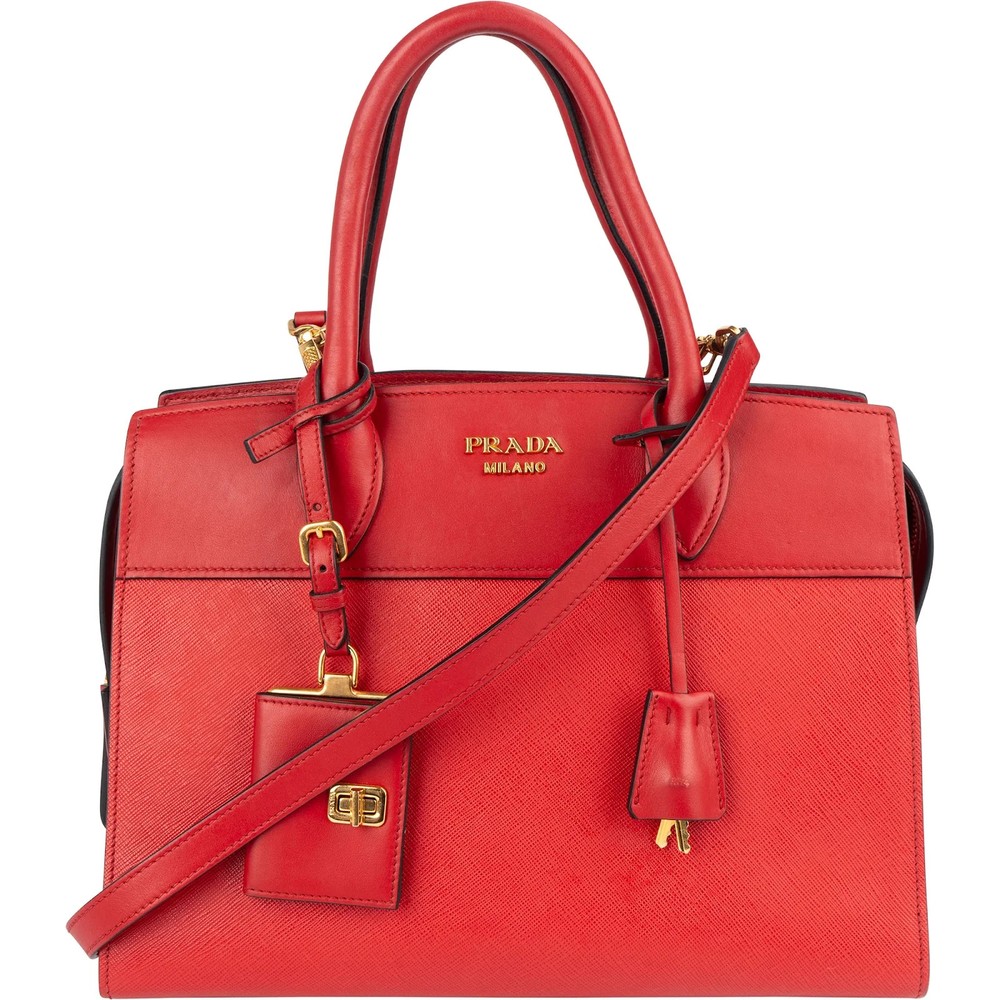 Prada Red Saffiano Leather Esplanade Handbag Bag