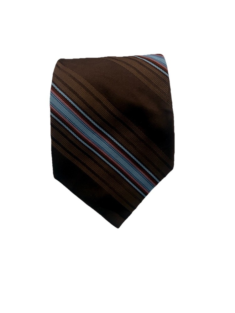 IKE BEHAR New York Men’s Tie Brown Blue Striped 100% Silk NeckTie