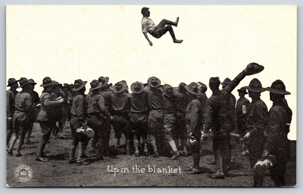 Military~Up In A Blanket~Soldiers Surrounding Man Launched In Air~Vintage PC