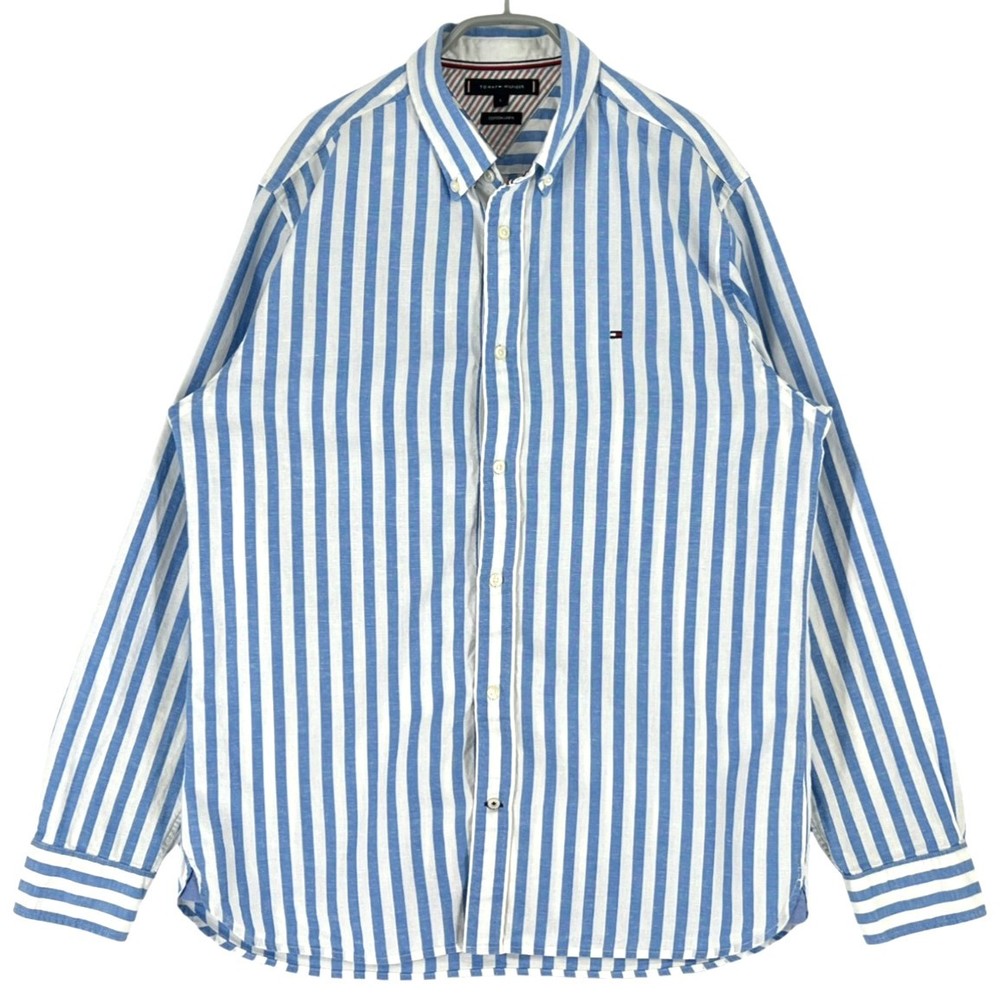 Tommy Hilfiger Men Cotton Linen Long Sleeve Casual Shirt Size L