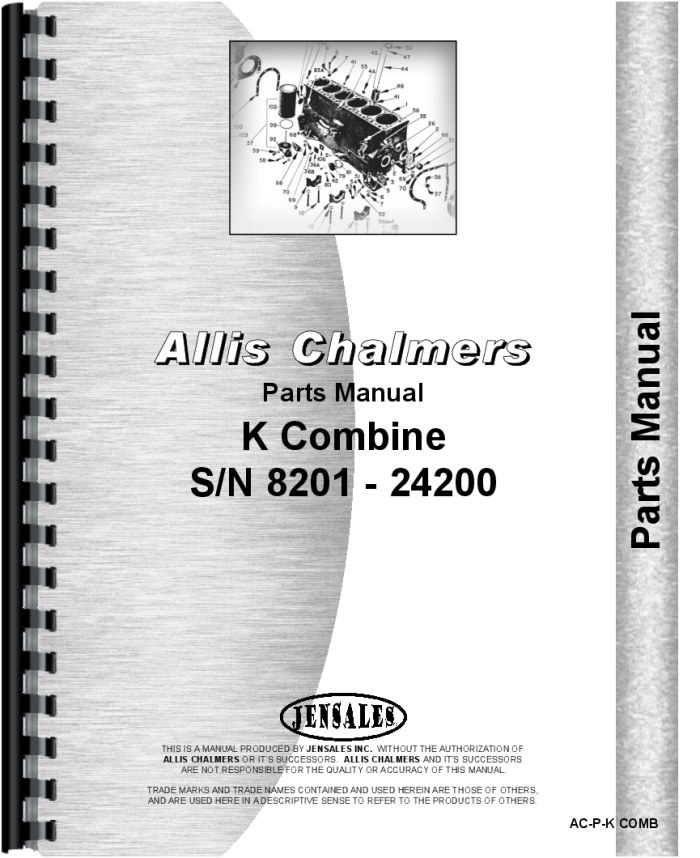 Allis Chalmers K Combine Repair Parts Manual Guide