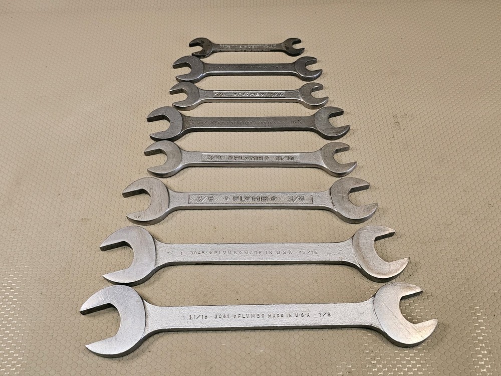 Vintage Plomb 8pc SAE Open End Wrench Set 7/16 to 1-1/16