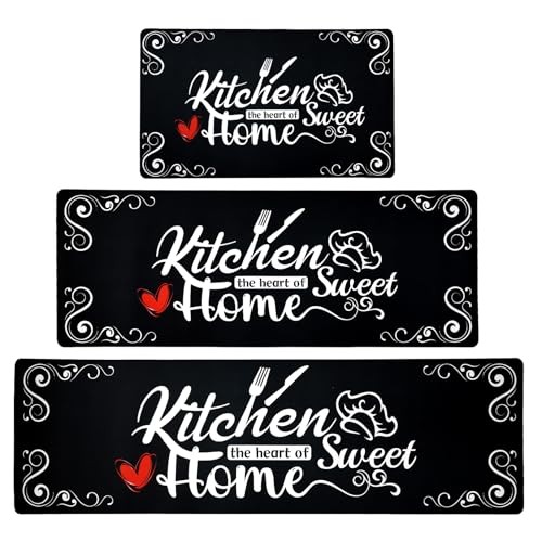 Kitchen Runner Rugs of 3, Non Slip Cushioned Kitchen Mats for Floor Waterproof