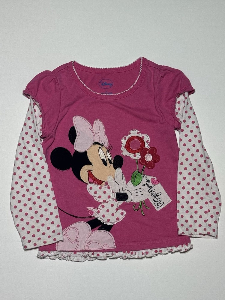 Disney Minnie Mouse Long Sleeve Layered Look Shirt – Girls 4T – Pink Polka Dot