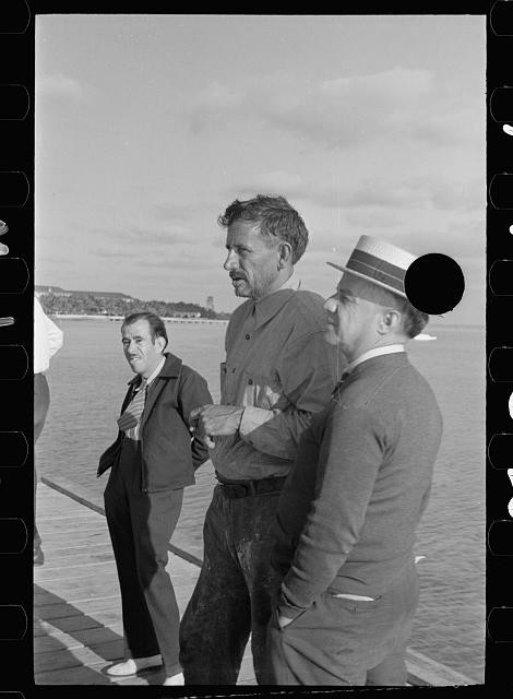 Photo:1930s Men on Waterfront Dock Boat Harbor Beach