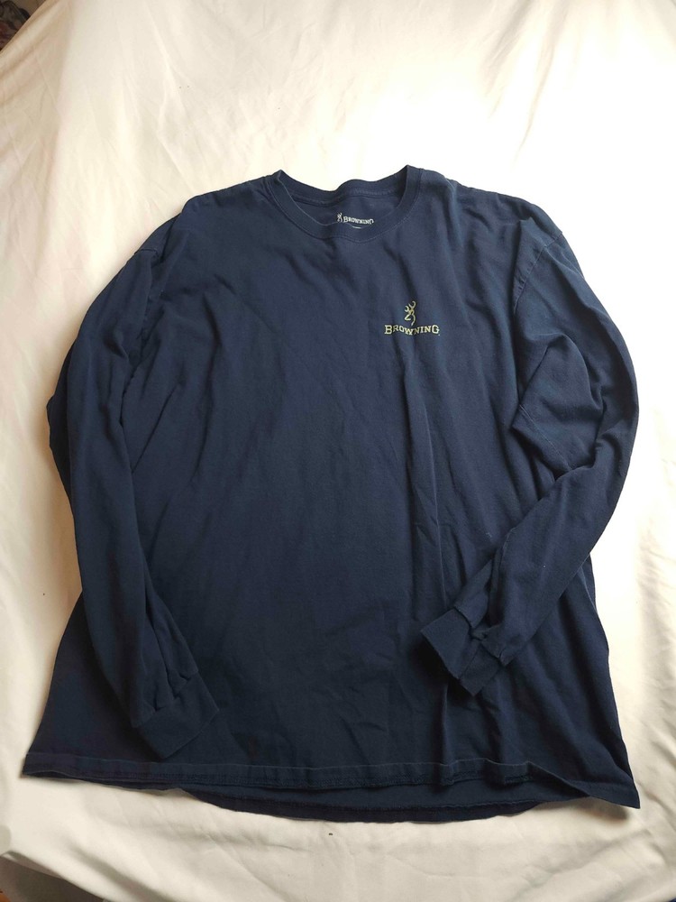 Browning T Shirt Mens 2XL Navy Blue American Flag Riffle Graphic Long Sleeve