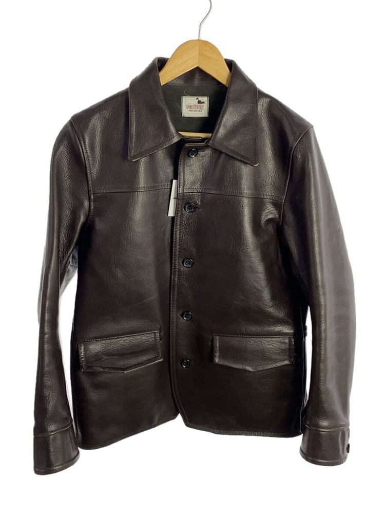 Gangsterville Brown Plain Leather Blouson Jacket Size L GSV-13-AW-02