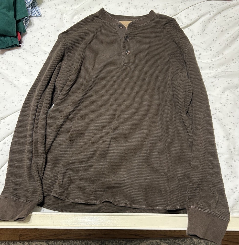 Eddie Bauer Men’s Brown Waffle Knit Cotton Long Sleeve Henley T-Shirt M