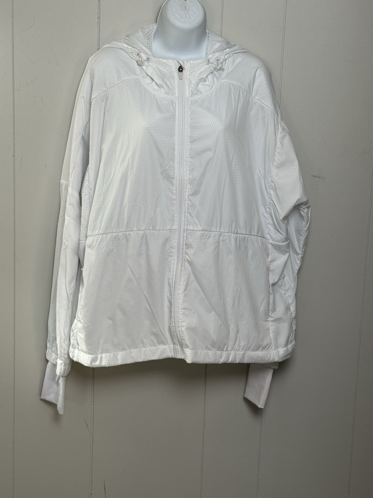 Zyia Women's White Hooded Full Zip Windbreaker with Thumb Holes Size XL