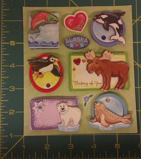 Acid Free 3D Alaska scrap book Stickers  salmon, moose, orca, puffin, polar bear-image