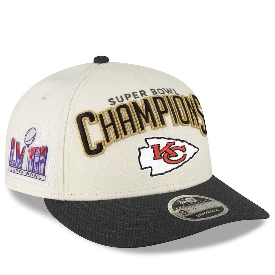 Kansas City Chiefs Super Bowl LVIII Champions New Era 9FIFTY Cream Black Snapback Hat