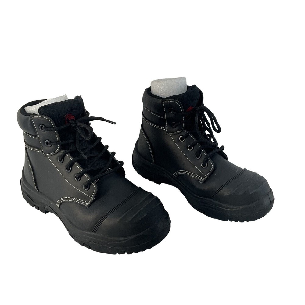 Black Leather Safety Combat Boots Size 7 Preowned - Durable Work Footwear