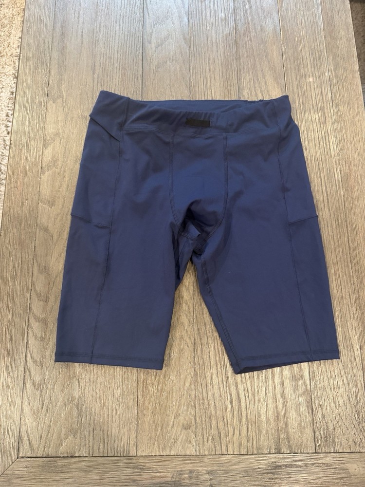 Men’s Spandex Half Tights Compression Shorts Blue Medium Side Pocket