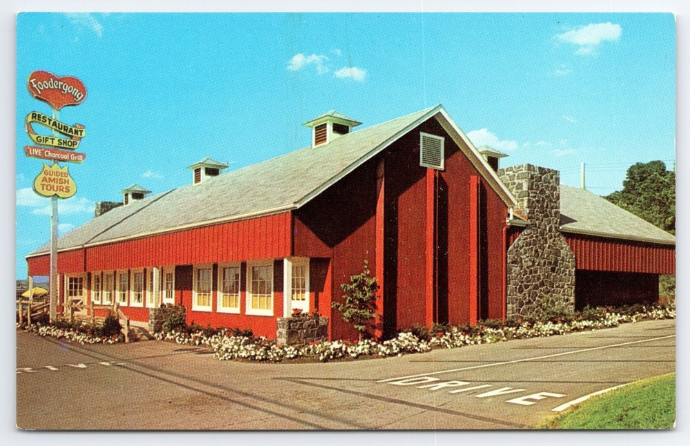 Vintage Foodergong Hay-Loft Gift Shop Postcard Ephrata PA Amish Tours