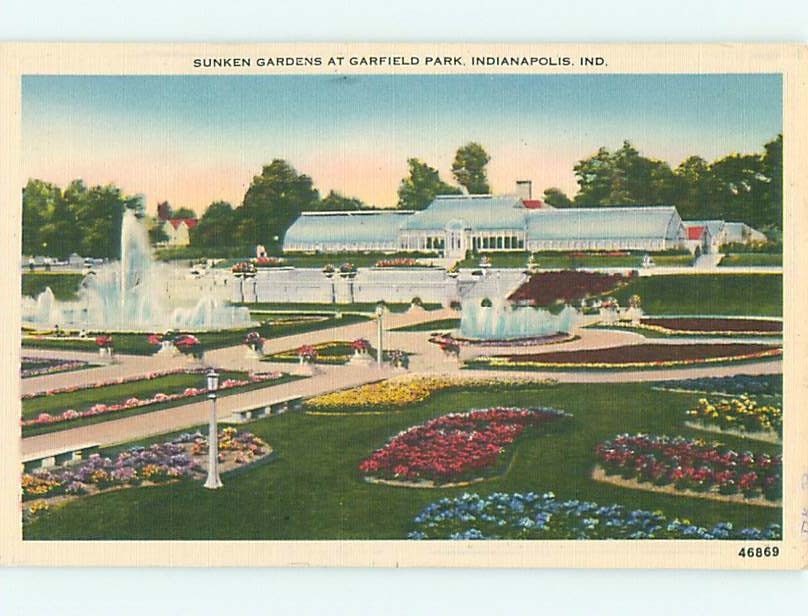 Unused Linen SUNKEN GARDEN & PARK SCENE Indianapolis Indiana IN r8358