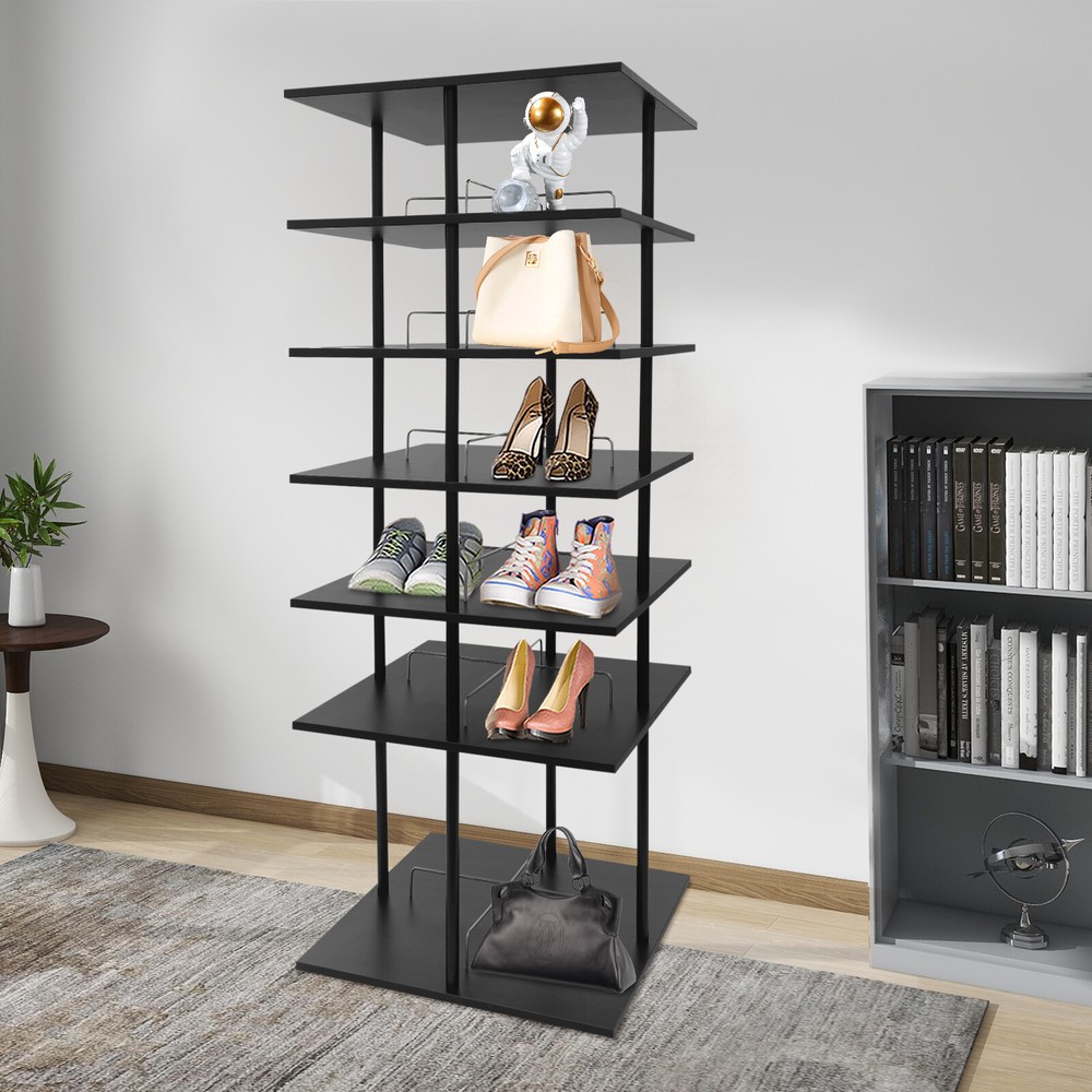 6-Tier Black Vertical Shoe Rack Storage Organizer for Space-Saving Display