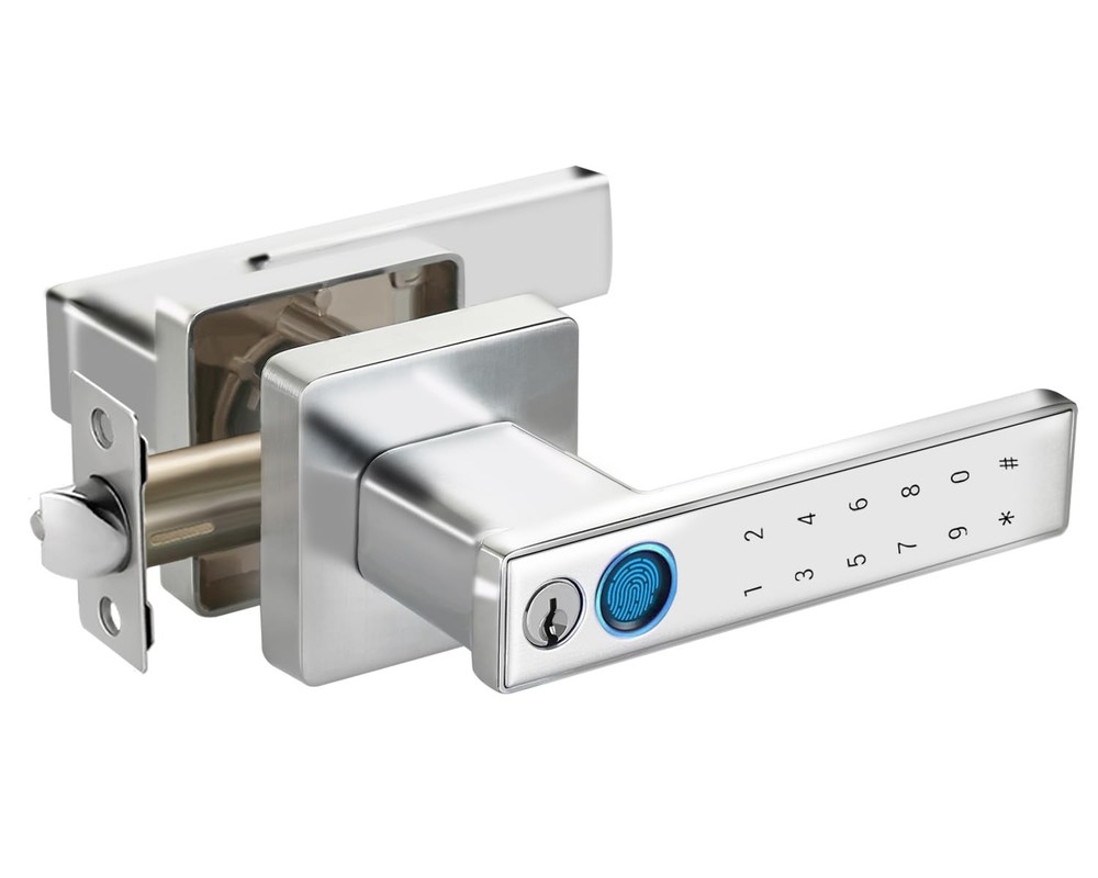 Smart Silver Keypad Fingerprint Door Lock with Handle