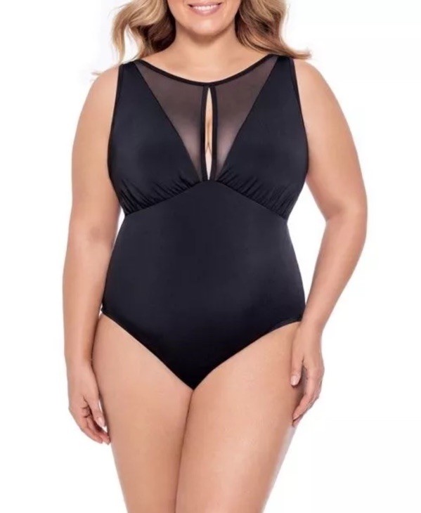 Time and Tru Mesh Insert High Neck One Piece Swimsuit Size 1X 16W-18W NWT  