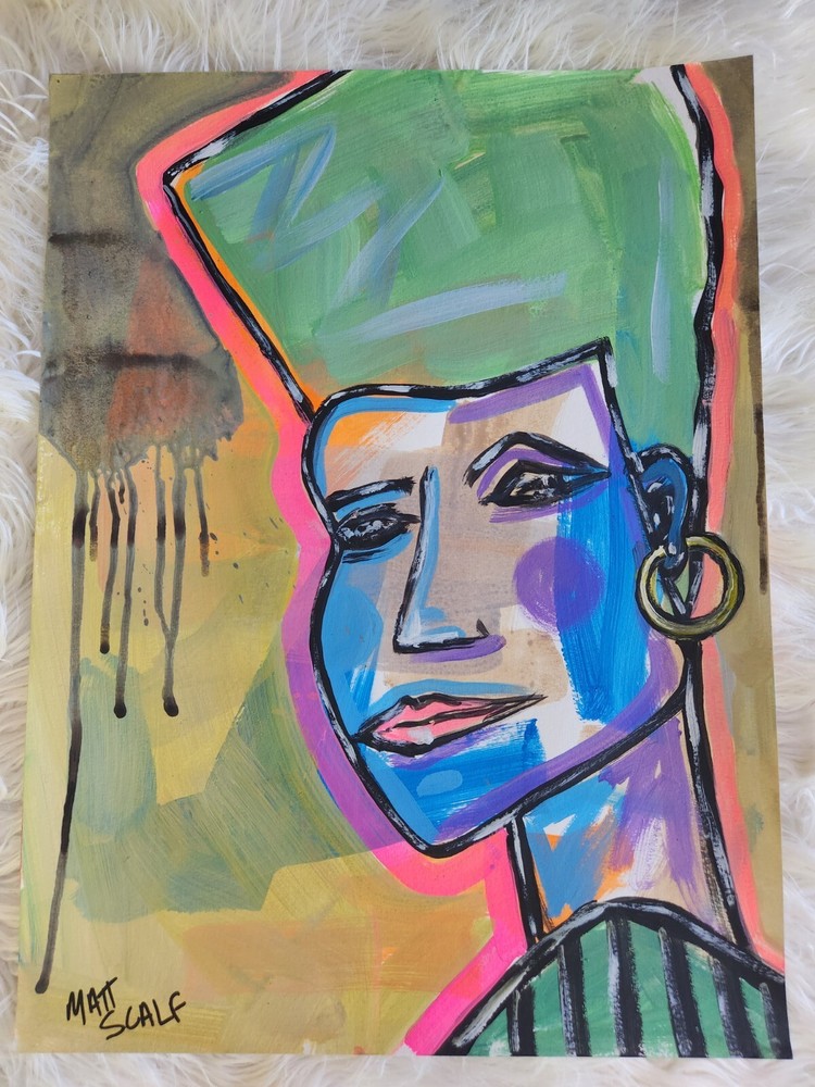 Matt Scalf 18x24 Abstract Face Portrait Graffiti Street Art ORIGINAL PAINTING