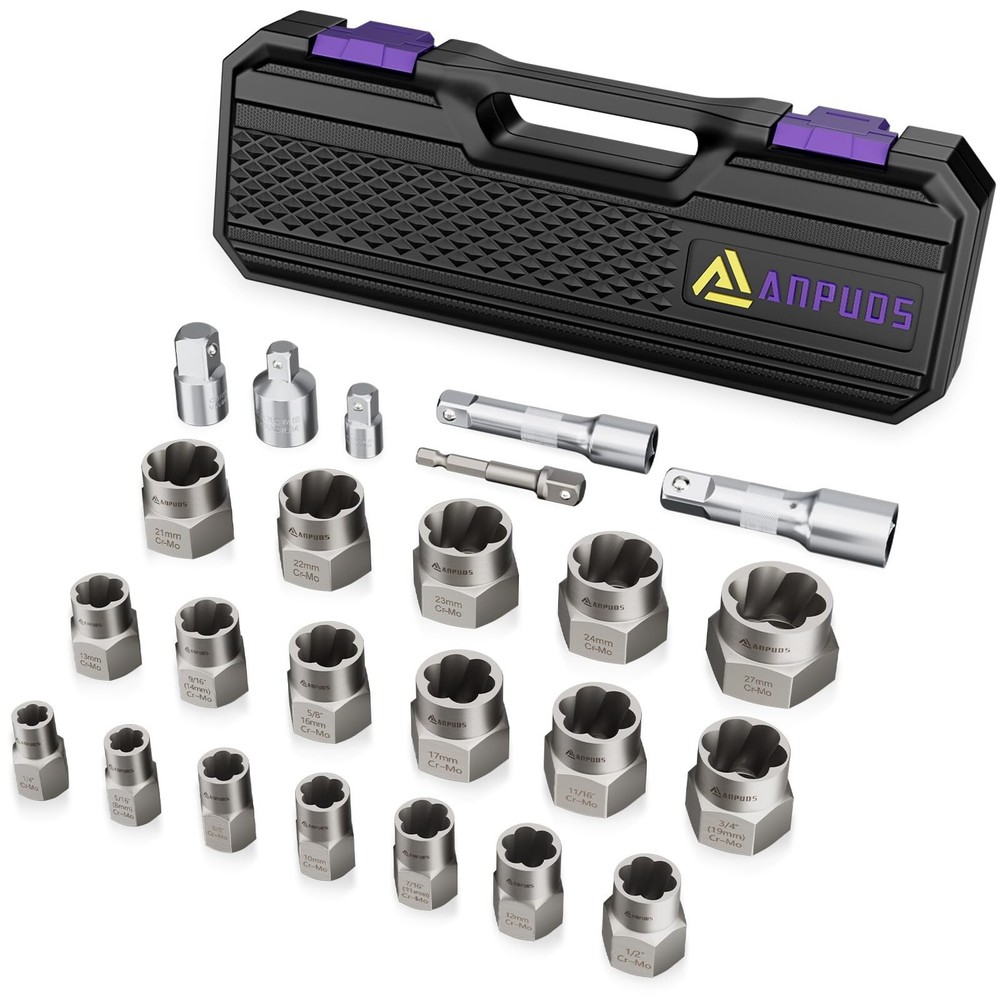 24 Piece Bolt Extractor Kit, 1/2