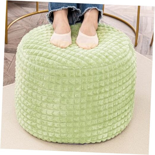 Modern Round Stuffed Furry Ottoman Foam Footrest and Supportive Pouf