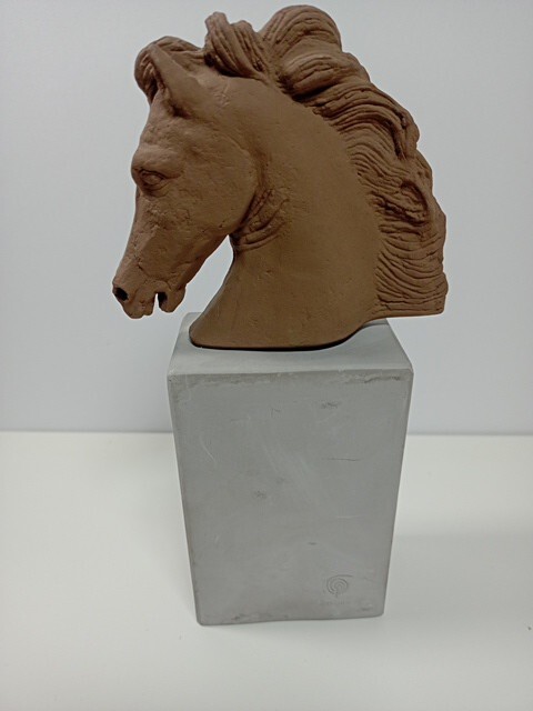 Sculpture Horse Head By Sophia Concepts Marked Pedestal 8x4 In Approx Clay Brown