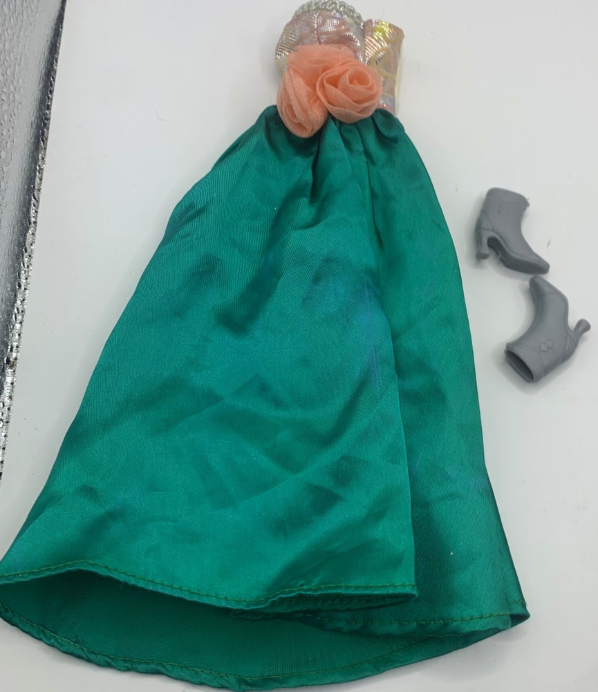 Vintage Lucky Doll ? Outfit Fashions Rose Green Shiny Dress Clothes Barbie Sized