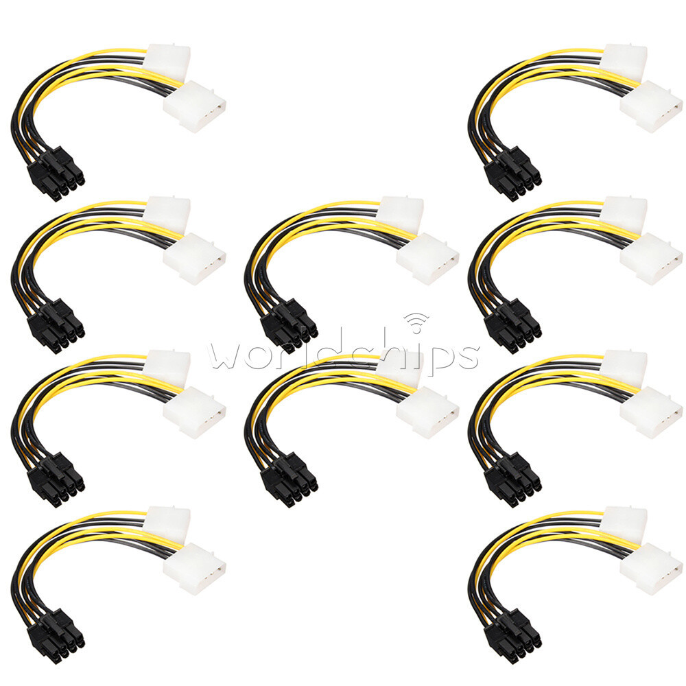 1-10PCS Dual Molex LP4 4Pin to 8Pin PCI-E Express Converter Adapter Power Cable
