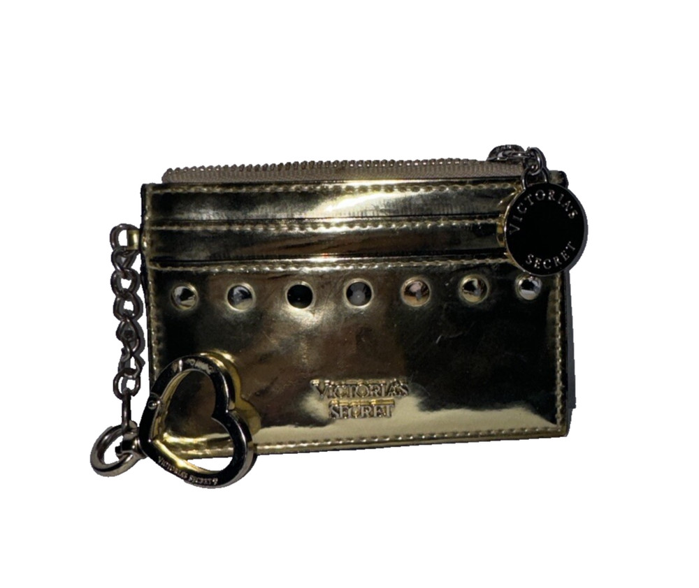Victoria's Secret Gold Heart Coin Purse Key Chain Card Pouch