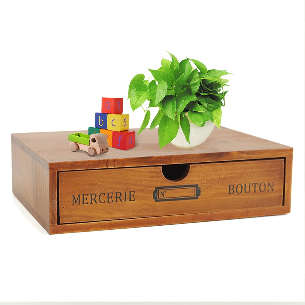 Vintage Wooden Single Layer Storage Box Drawer Cosmetic Jewelry Organizer Case