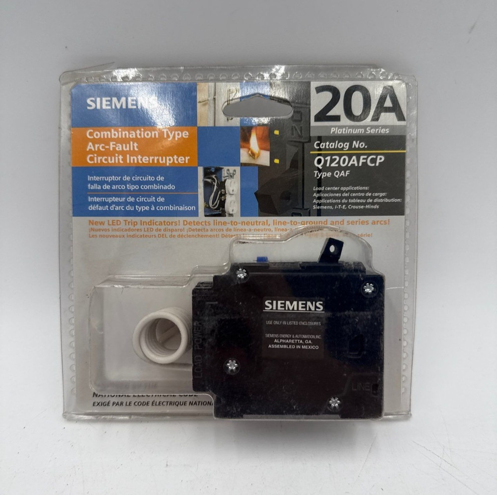 Siemens Q120AFCP Circuit Breaker 20A 1P 120V QAF 20 Amp 1 Pole Arc Fault Q120AF
