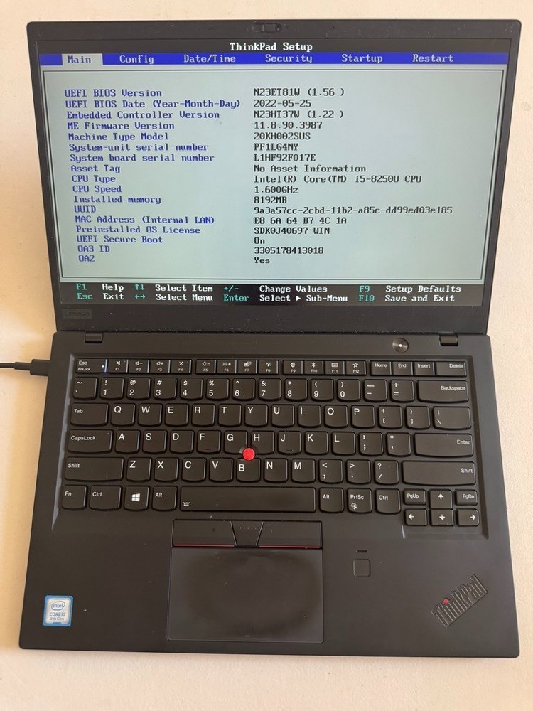 Lenovo ThinkPad X1 Carbon Gen 6 Laptop Intel Core i5-8250U 8GB RAM – No SSD