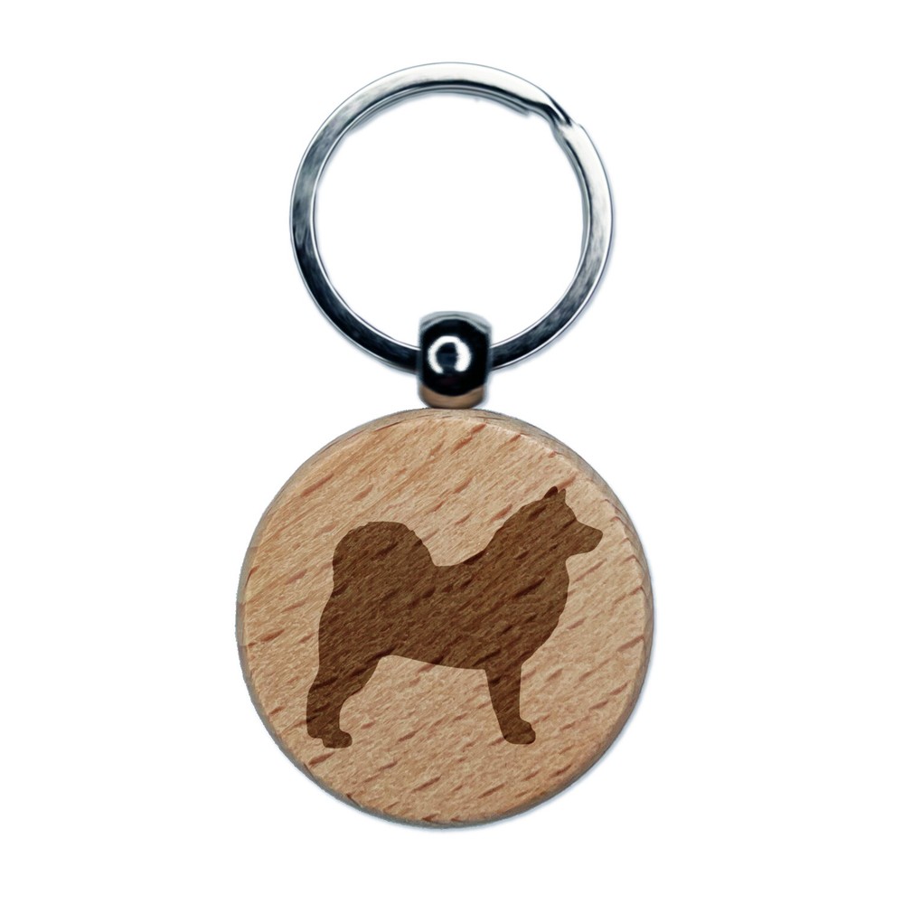 Alaskan Malamute Dog Solid Engraved Wood Round Keychain Tag Charm