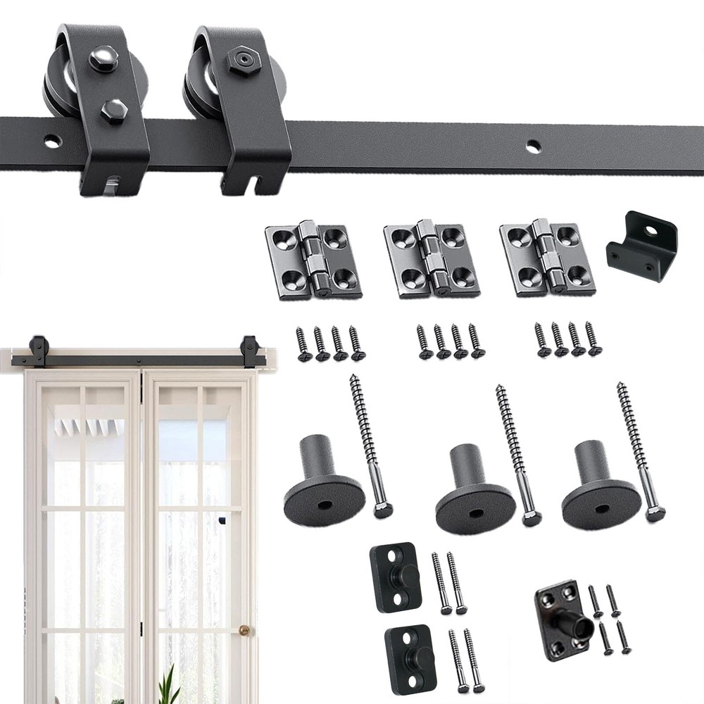 2.8FT Sliding Barn Door Hardware Kit Modern Closet Hang Style Track Rail Black