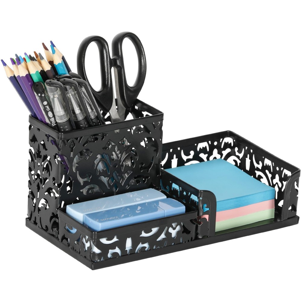 Black 3 Compartment Metal Desk Organizer for Office Supplies