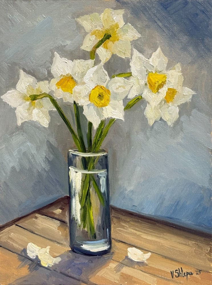 Blooming Flowers Daffodils Painting Original Oil Impressionism Signed Art 12x16