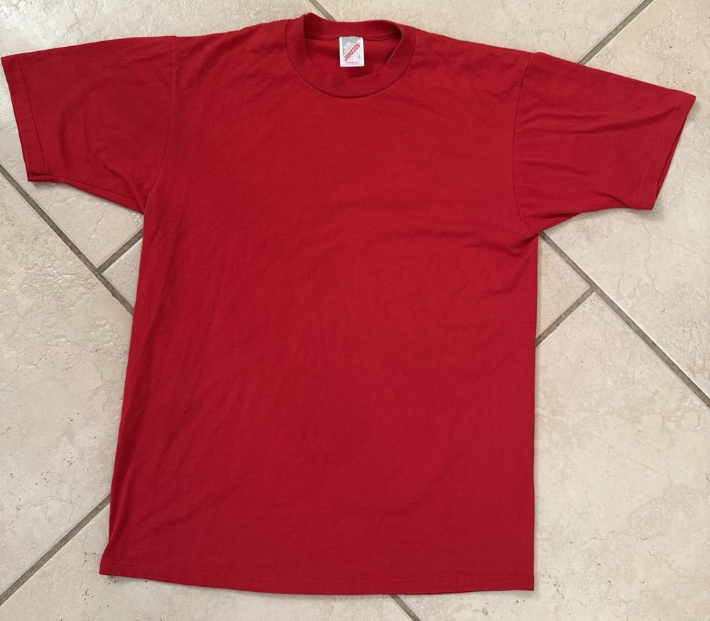 Vintage Single Stitch Red Jerzees 50/50 Blank T-Shirt Size Large Made In Usa