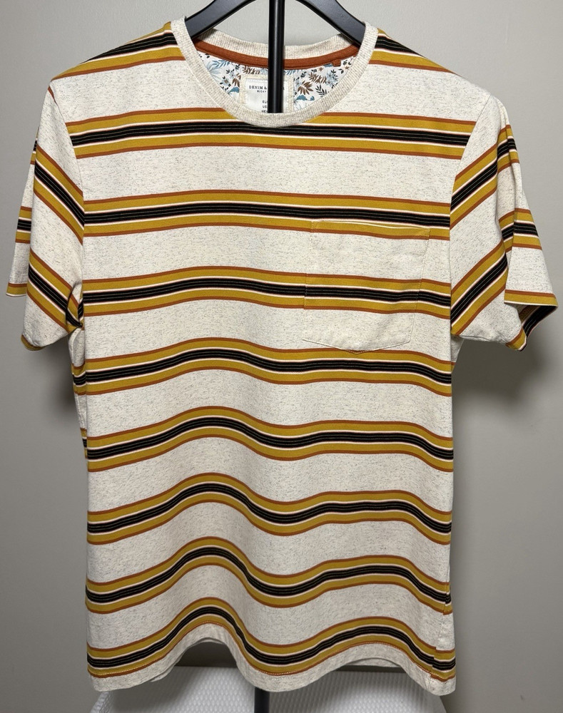 Denim & Flower Ricky Singh Men's Striped Pocket Crew Neck Short Sleeve T-Shirt L