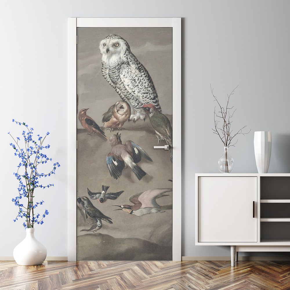 Study of Birds vintage Door Decal Bubble Free Painting wall decor Self adhesive