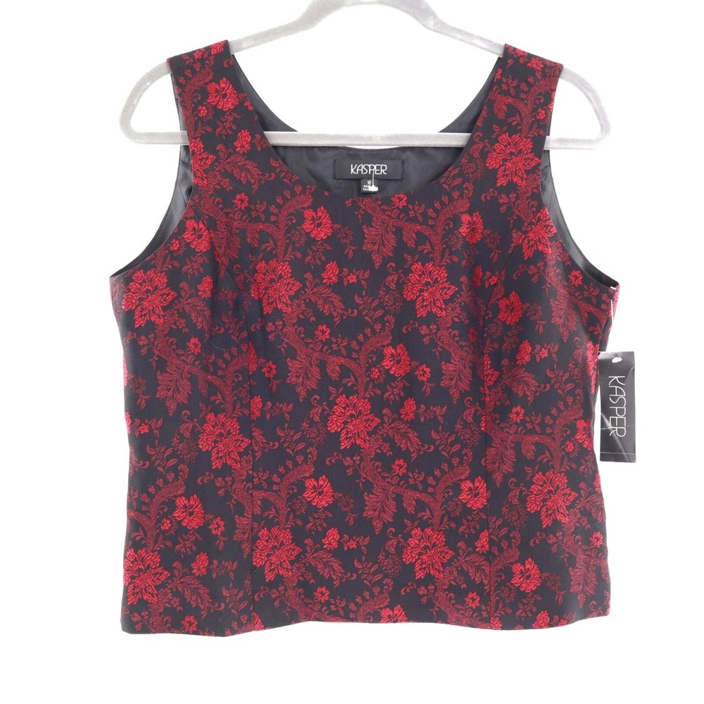 Kasper Brocade Tank Top Women 18 Black Red Whimsigoth Victorian Vampire Feminine