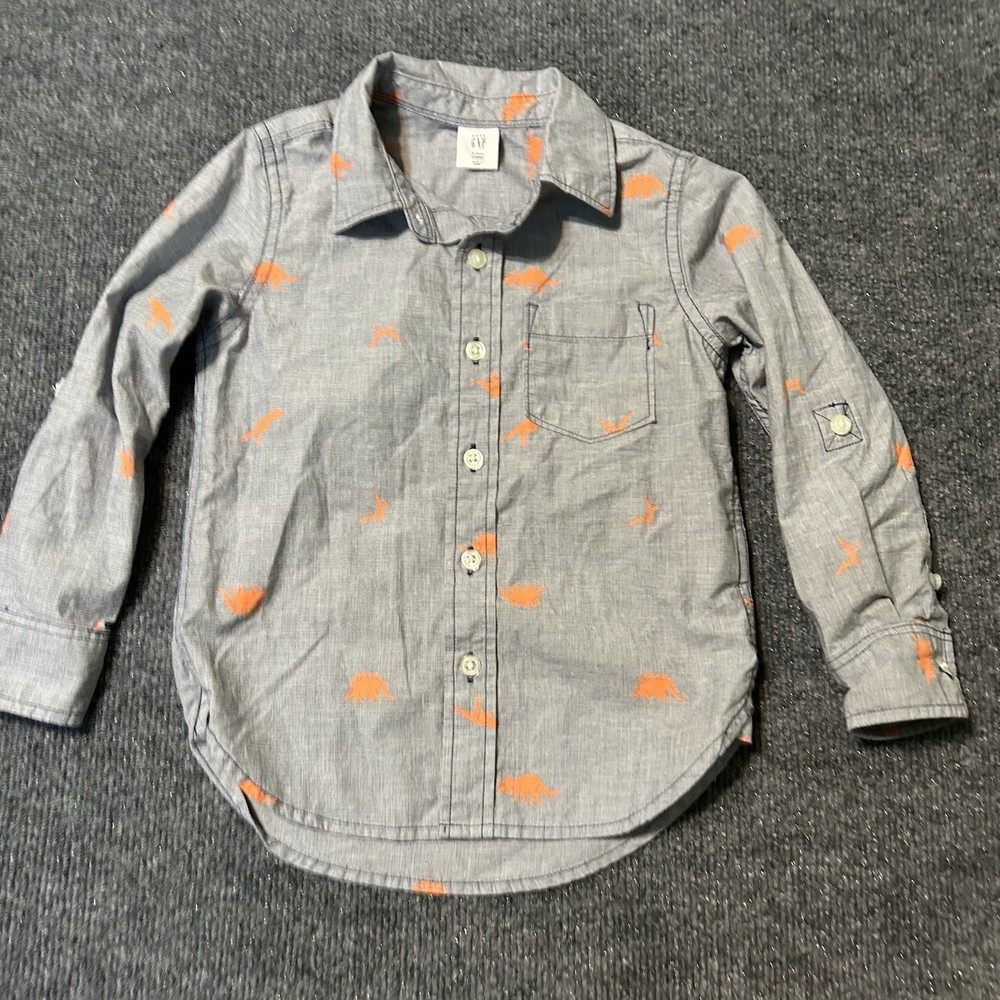 Baby Gap Shirt Boys Size 4T Long Sleeve Button Up  Dinosaurs Roll Tab Sleeves