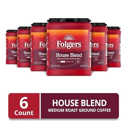 Folgers House Blend Medium Roast Ground Coffee, 9.6 Ounces ,Pack of 6.