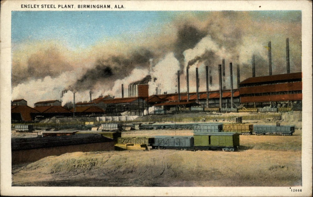 Birmingham Alabama Ensley Steel Plant railroad cars unused vintage postcard